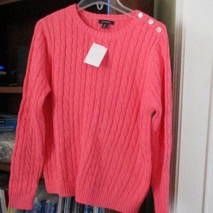Lands End Size XL Ladies Cable Knit Sweater with button sleeve detail NEW WITH T